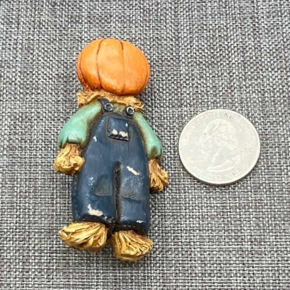 Pumpkin Head Scarecrow Brooch Pin As Is Vintage Handmade Fall Harvest Overalls - Picture 1 of 8